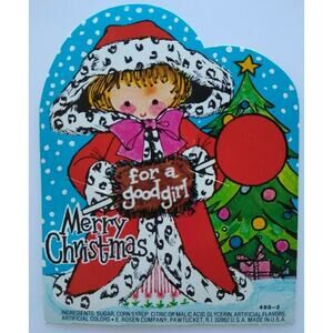 Retro Christmas Diecut Lollypop Candy Sucker Card Rosen Vintage Little Girl